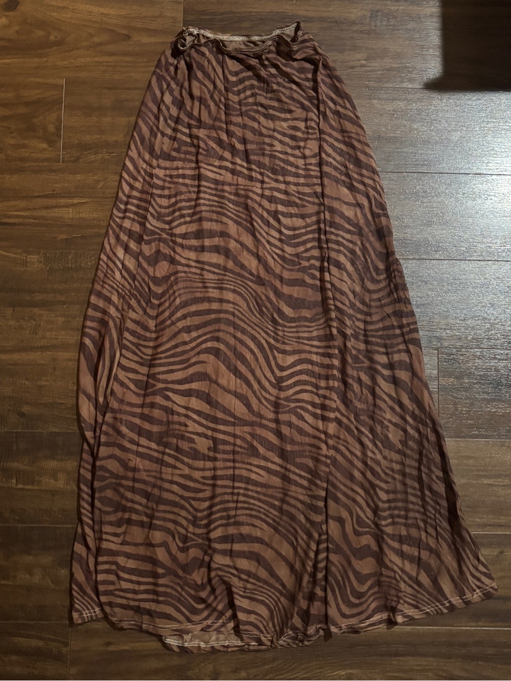 Women's Brown Zebra Print Mesh Maxi Skirt
